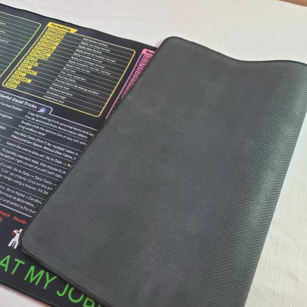 PIXIECUBE Excel Cheat Sheet Desk Mat Large Mouse Pad Office Shortcuts Guide